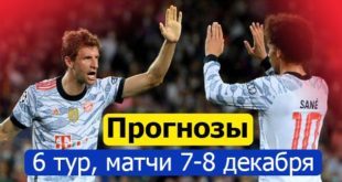 Прогнозы на матчи 6 тура Лиги Чемпионов 2021/22 (7-8 декабря)