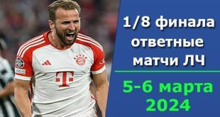 Лига Чемпионов УЕФА 5-6 марта 2024: прогнозы на ответные матчи 1/8